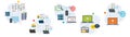 Connection, backup, report, sharing, communication and computer icons