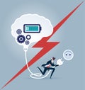 Connection. Businessman switching on a brain. Business concept vector illustration