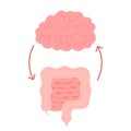 Connection of cute healthy happy brain and intestine gut. Relation health of human brain and gut, second brain. Unity of