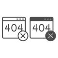 Connection error code page window line and solid icon, system message concept. Vector graphics. Website server with no Royalty Free Stock Photo