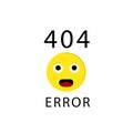 404 connection error with face emoticon or emoji. Sorry, page not found. Vector illustration.