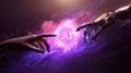 The Connection Between Human Hands and Artificial Intelligence in a Digital Realm AI generated image Royalty Free Stock Photo