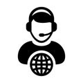 Connection icon vector male customer service person profile symbol with headset for internet network online support Royalty Free Stock Photo