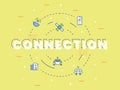 Connection iot internet of things concept with big text on center and icon spread around with modern flat style