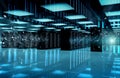 Connection network in servers data center room storage systems 3D rendering Royalty Free Stock Photo