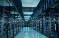 Connection network in servers data center room storage systems 3D rendering Royalty Free Stock Photo