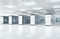 Connection network in servers data center room storage systems 3D rendering