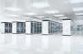 Connection network in servers data center room storage systems 3D rendering Royalty Free Stock Photo