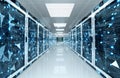 Connection network in servers data center room storage systems 3D rendering Royalty Free Stock Photo