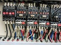 Connection picture from the power distribution panel for each system of electrical appliances. and ordering the work of industrial Royalty Free Stock Photo
