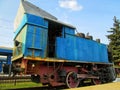 Abandoned old locomotive on the dead-end track of the station Royalty Free Stock Photo