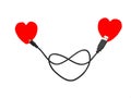 The connection of two hearts via a USB cable. Loving hearts on the cable.