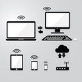 Connection of wireless devices to cloud storage vector illustra