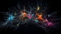 Connections explosion: brain neural network in 3D. Journey in 3D through the complexity of the neural network.