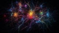 Connections explosion: brain neural network in 3D. Journey in 3D through the complexity of the neural network Royalty Free Stock Photo
