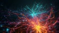 Connections explosion: brain neural network in 3D. Journey in 3D through the complexity of the neural network