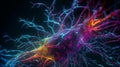 Connections explosion: brain neural network in 3D. Journey in 3D through the complexity of the neural network