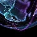 Connections global communication orbits in the world map view on dark space background. 3d illustration Royalty Free Stock Photo