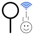Digital Connectivity Concept with wireless Symbol, Magnifying Glass, and happy Face Icon Royalty Free Stock Photo