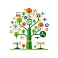 Connectivity tree: concept illustration of modern technology growth and environmental sustainability. Royalty Free Stock Photo