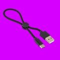 connector with cable, USB, Type-C, black, on purple background Royalty Free Stock Photo