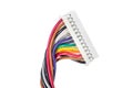 Connector for computer power supply with colored wires. On a white isolated background, many multi-colored wires from the computer Royalty Free Stock Photo
