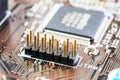 Connector on motherboard close up showing computer electronics hardware component macro detail Royalty Free Stock Photo