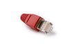 Connector RJ45 6 category with red cap on a white background Royalty Free Stock Photo