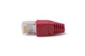 Connector RJ45 6 category with red cap on a white background Royalty Free Stock Photo
