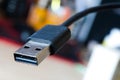 The connector of the USB cable is close-up. Royalty Free Stock Photo