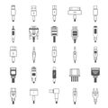 Electric plug, connectors and jack flat line icons set. Collection Connection technology, connector electric power, mobile devices Royalty Free Stock Photo