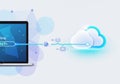 Connects the laptop to the clouds, representing the upload process. Royalty Free Stock Photo
