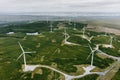 Connemara aerial landscape with wind turbines of Galway Wind Park located in Cloosh Valley, County Galway. Largest onshore wind