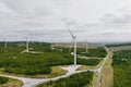 Connemara aerial landscape with wind turbines of Galway Wind Park located in Cloosh Valley, County Galway. Largest onshore wind