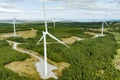 Connemara aerial landscape with wind turbines of Galway Wind Park located in Cloosh Valley, County Galway. Largest onshore wind