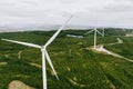 Connemara aerial landscape with wind turbines of Galway Wind Park located in Cloosh Valley, County Galway. Largest onshore wind