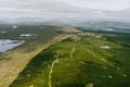 Connemara aerial landscape with wind turbines of Galway Wind Park located in Cloosh Valley, County Galway. Largest onshore wind