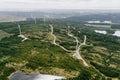 Connemara aerial landscape with wind turbines of Galway Wind Park located in Cloosh Valley, County Galway. Largest onshore wind