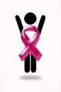 Conquering Ribbon woman jumping Cancer breast Royalty Free Stock Photo