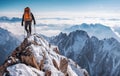 Conquering Summits Climber\'s Triumph in Snowy Landscapes Royalty Free Stock Photo