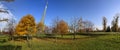 Conquerors of Space Monument in the park outdoors of Cosmonautics museum, near VDNK exhibition center panorama, Moscow, Russia