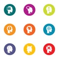 Conscious mind icons set, flat style