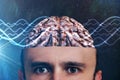 Consciousness and metaphysics concept. Waves go through human head. Royalty Free Stock Photo