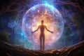 State of consciousness in surreal future fantasy art background. AI generated.