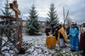 The consecration of the memorial Orthodox cross near the temple in the Kaluga region of Russia.