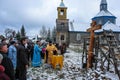 The consecration of the memorial Orthodox cross near the temple in the Kaluga region of Russia.