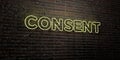 CONSENT -Realistic Neon Sign on Brick Wall background - 3D rendered royalty free stock image