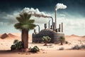 Consequences of a large number of factories and plants on the planet, ecological disaster , drought and cracked earth on