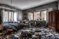 Consequences of natural disaster such as earthquake, interior of damaged room in an apartment or house. Royalty Free Stock Photo