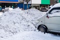 Consequences of snow and snowdrifts in the city Royalty Free Stock Photo